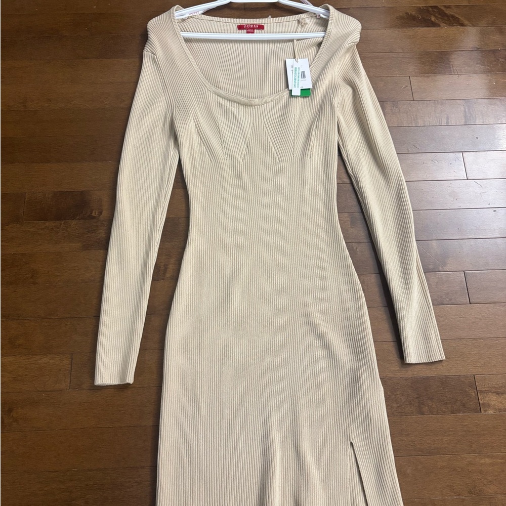 Elegant Beige Ribbed Dress